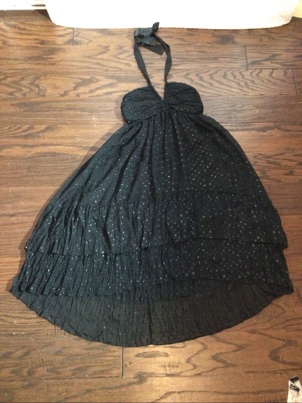 H&M Black Strapless Halter Tie Tiered Dress with Subtle Sparkle